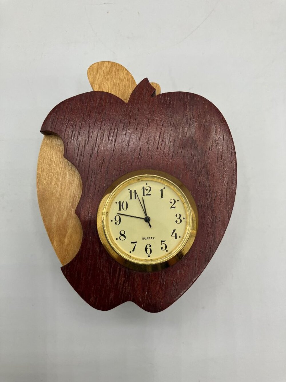 Desk Clock/Trinket Box Apple Motif Wooden Vintage Great Condition 4"H
